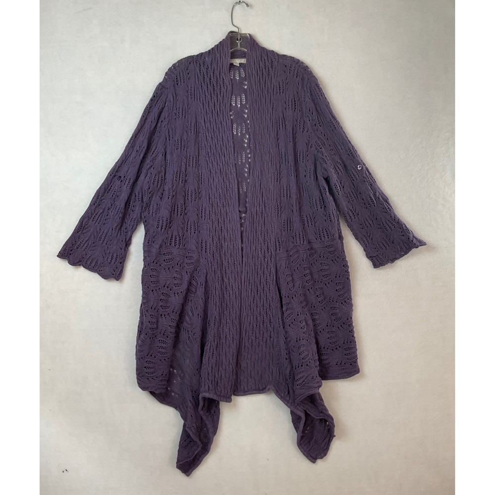 Woman Within Purple Pointelle Knit Sharkbite Open Front Cardigan Plus Size 2X